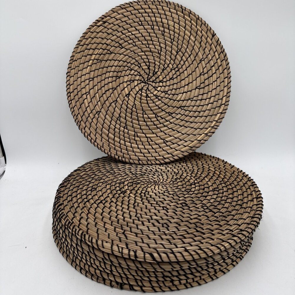 IKEA Lattad Seagrass Black Natural Round Single Placemat Set 8 Straw Tan